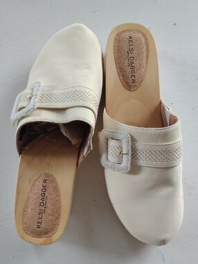 Kelsi Dagger Cream Vegan Leather Buckle Mules